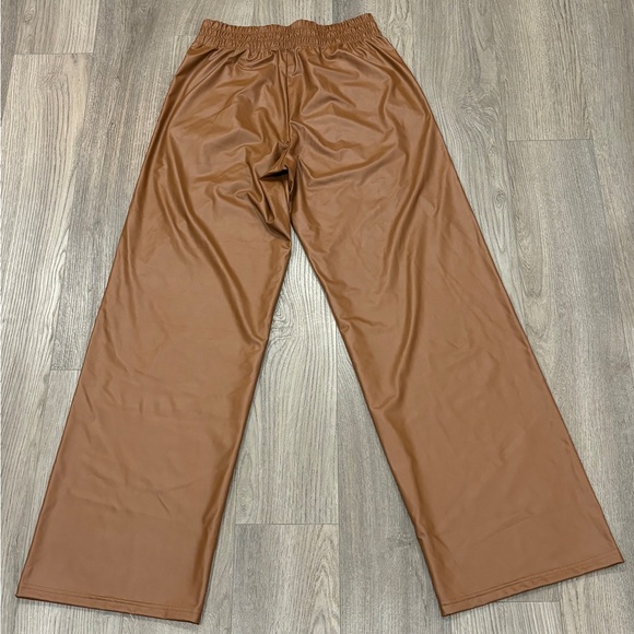 AERIE Offline Real Luxe Faux Leather Wide Leg Pants Brown Women’s Size S Long - Picture 9 of 14